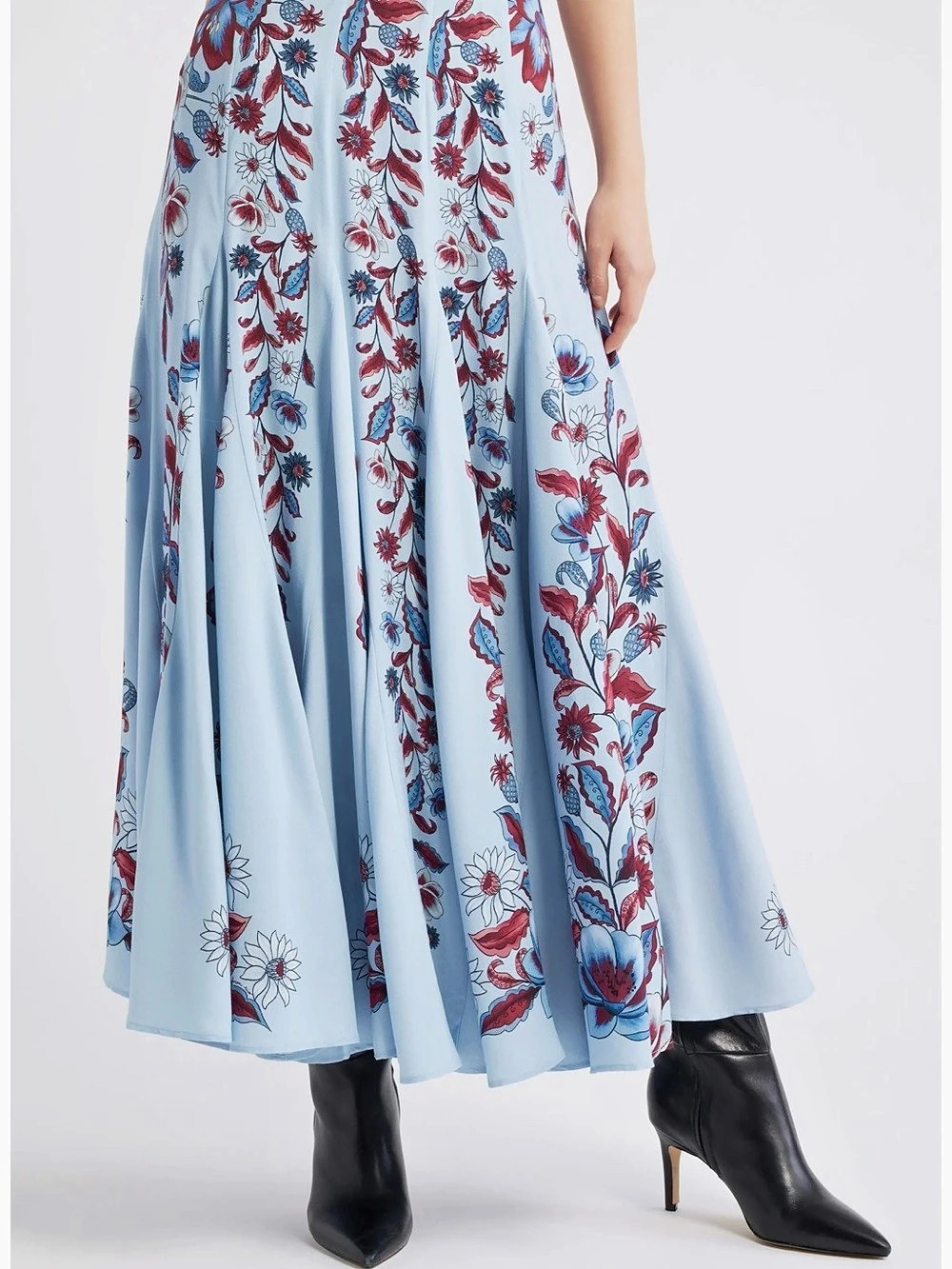 Floral Maxi Skirt in Blue & Red Like New